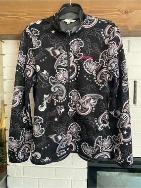 Odd Molly Black Paisley Quarter Zip Pullover Unique